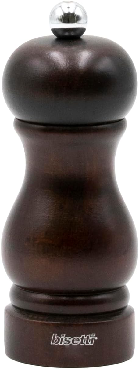 Bisetti Sorrento Walnut Stained  Beechwood Salt Mill With Adjustable Grinder, 5.1 Inch / 13 cm