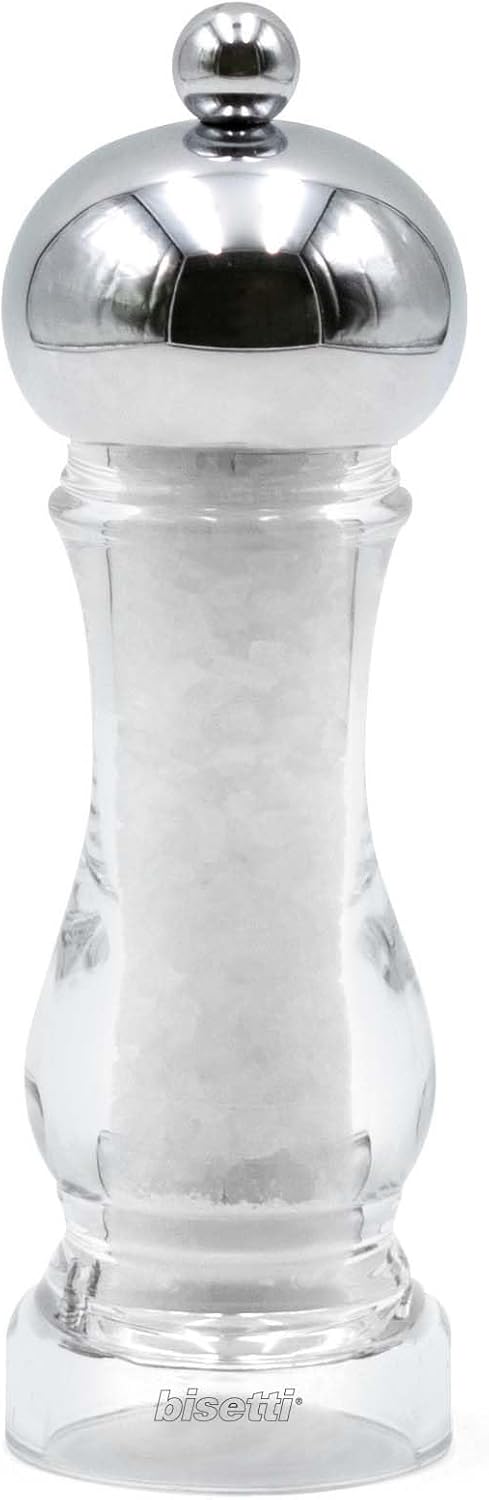 Bisetti Capri Clear Acrylic Salt Mill With Chrome Head, 16.5 cm / 6.5 Inches