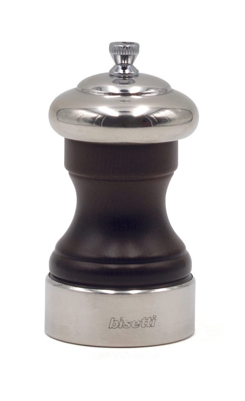 Bisetti Messina Walnut Stained Beechwood Pepper Mill With Pewter Head and Base, 10 cm / 3.9 Inches