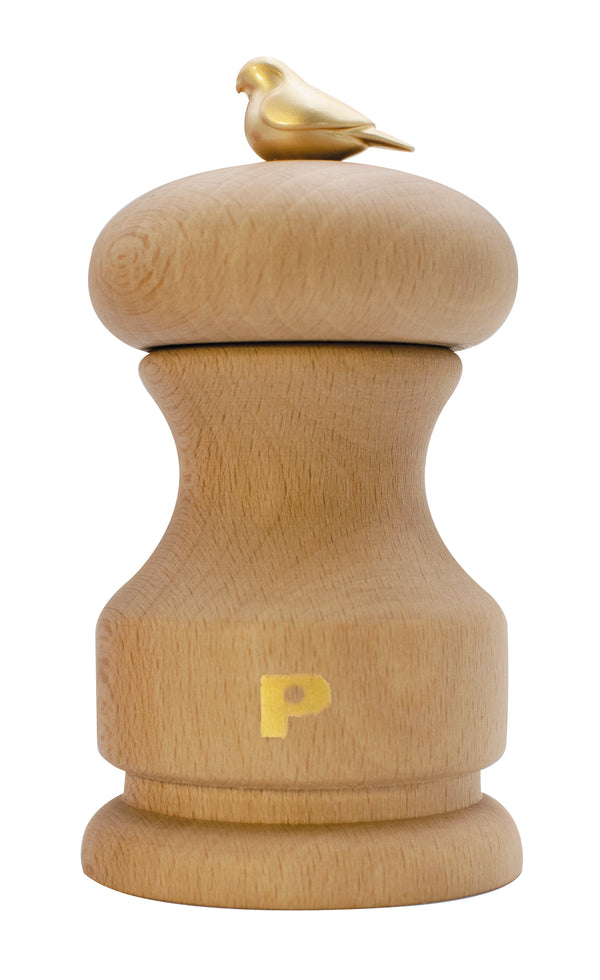 Bisetti Bird Natural Beechwood Pepper Mill With Adjustable Grinder, 11 cm / 4.33 Inches