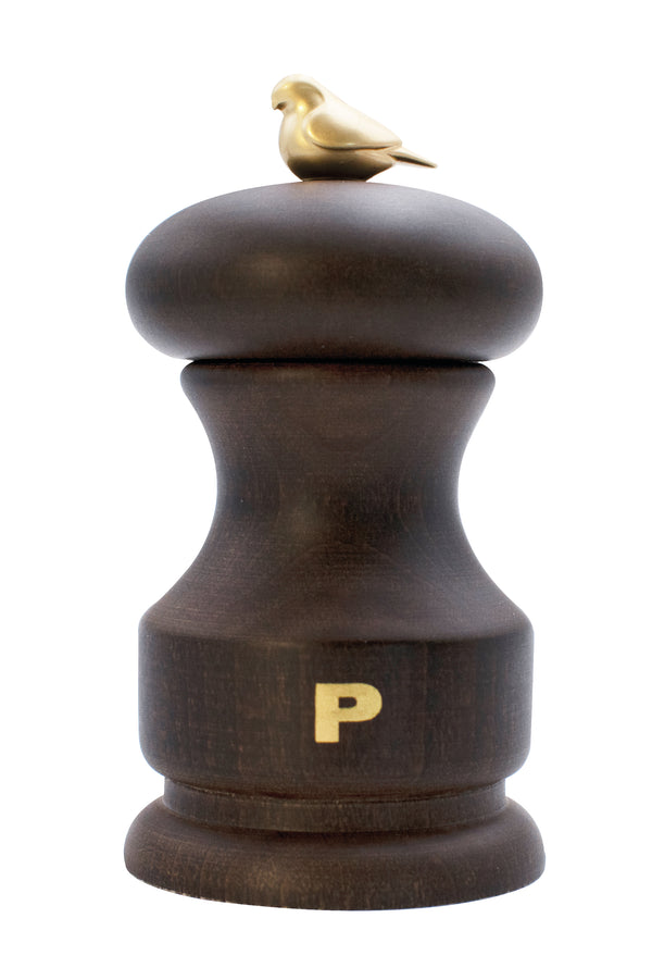 Bisetti Bird Walnut Stained Beechwood Pepper Mill With Adjustable Grinder, 11 cm / 4.33 Inches