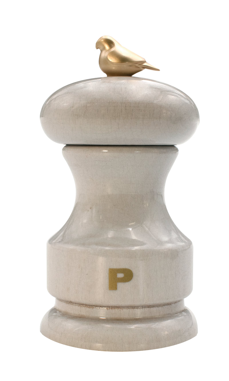 Bisetti Bird White Lacquered Beechwood Pepper Mill With Adjustable Grinder, 11 cm / 4.33 Inches