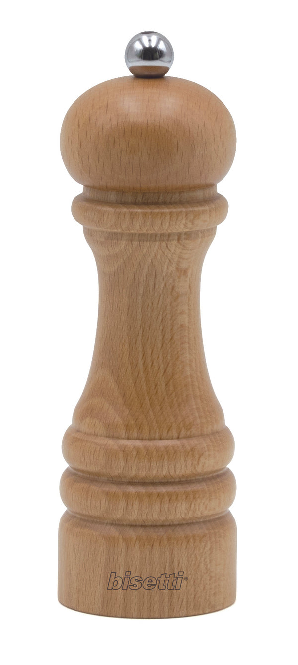 Bisetti Genova Natural Beechwood Pepper Mill with Adjustable Grinder, 16.5 cm / 6.5 Inch