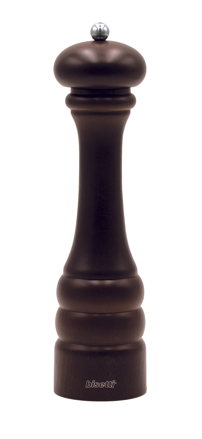 Bisetti Genova Walnut Stained Beechwood Pepper Mill with Adjustable Grinder, 28.5 cm / 11.2 Inch