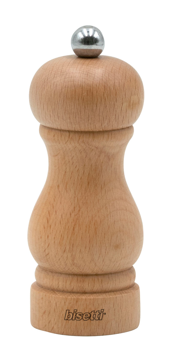 Bisetti Sorrento Natural  Beechwood Salt Mill With Adjustable Grinder, 5.1 Inch