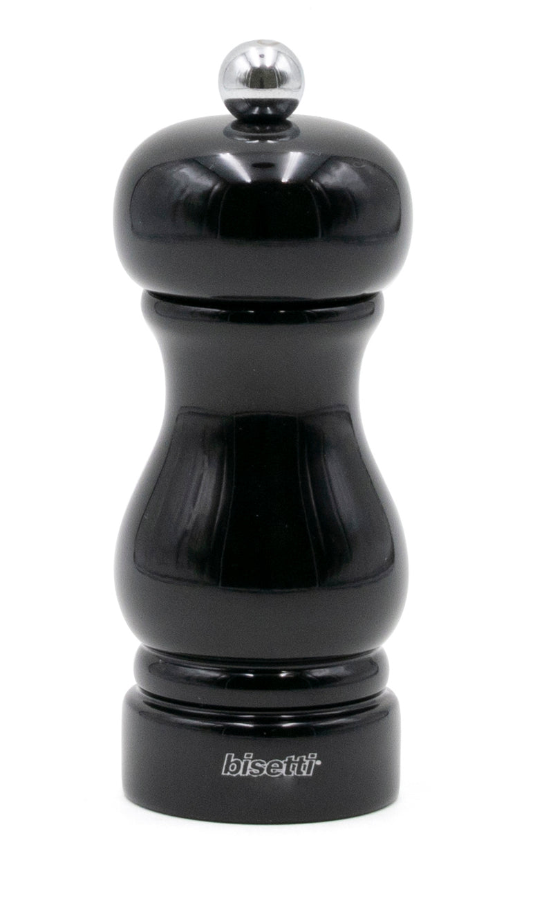 Bisetti Sorrento Black Lacquered Beechwood Salt Mill With Adjustable Grinder,  5.1 Inch /13 cm