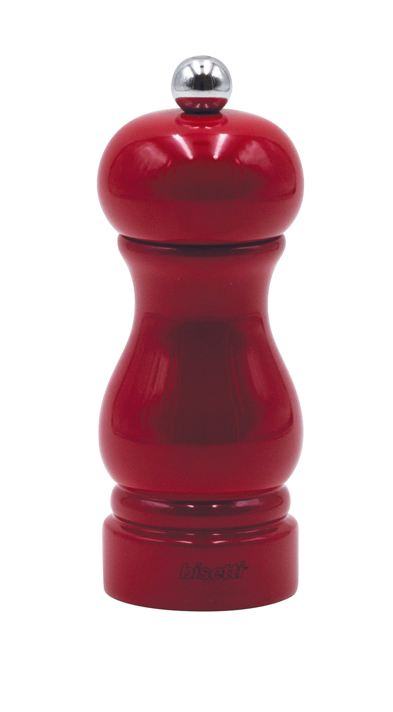 Bisetti Sorrento Red Lacquered Beechwood Salt Mill With Adjustable Grinder,  5.1 Inch /13 cm