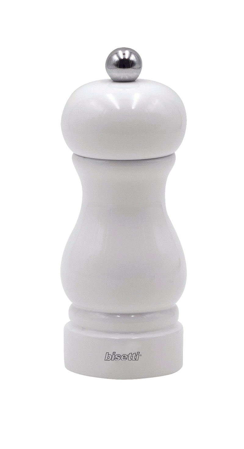 Bisetti Sorrento White Lacquered Beechwood Salt Mill With Adjustable Grinder,  5.1 Inch /13 cm