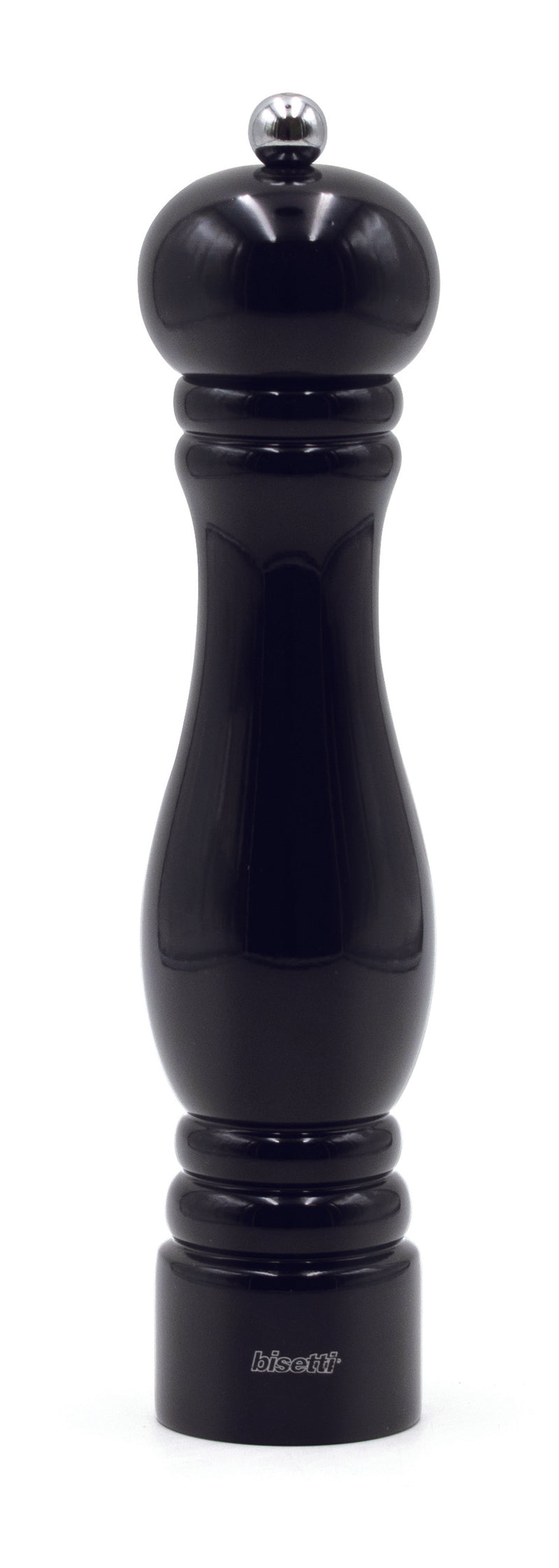 Bisetti Sorrento Black Lacquered Beechwood Pepper Mill With Adjustable Grinder, 9.8 Inch / 25 cm