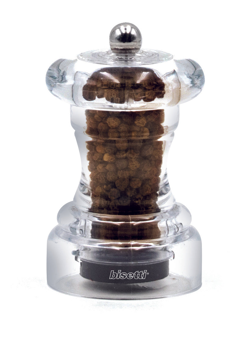 Bisetti Perugia Clear Acrylic Pepper Mill With Adjustable Grinder, 10 cm / 3.9 Inch