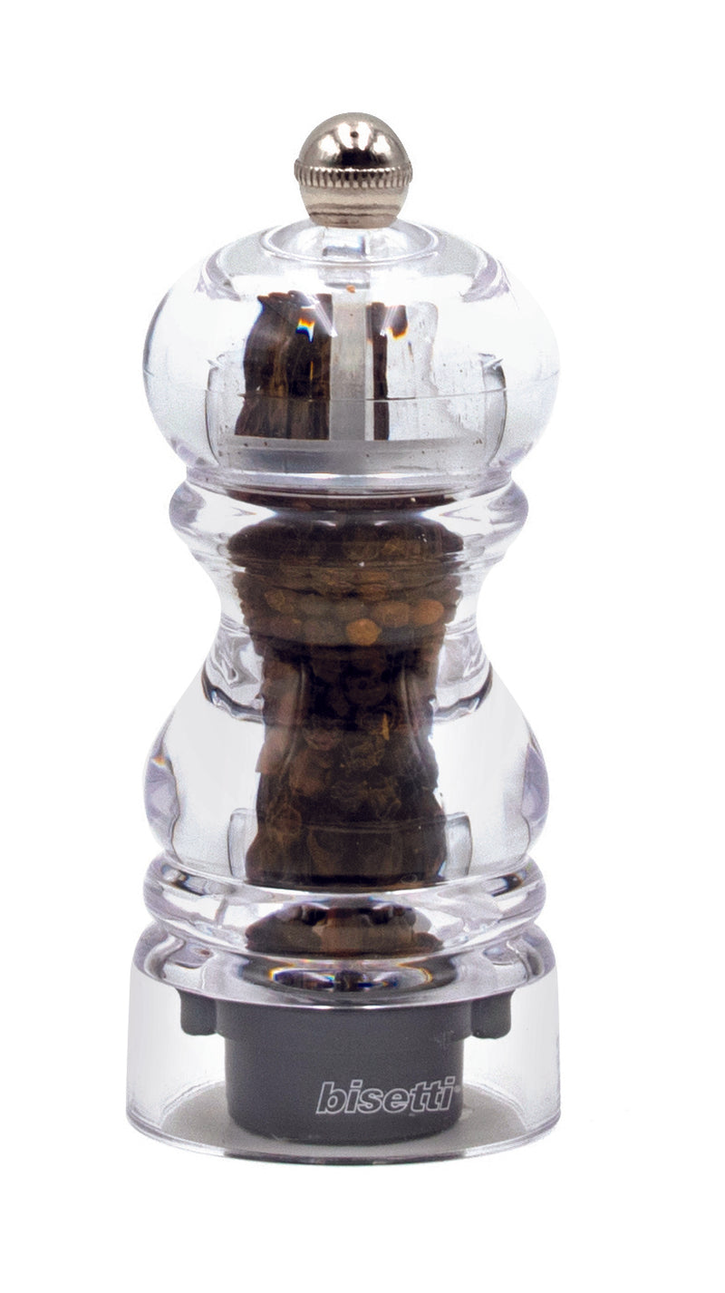 Bisetti Milano Clear Acrylic Pepper Mill With Adjustable Grinder, 12 cm / 4.7 Inches