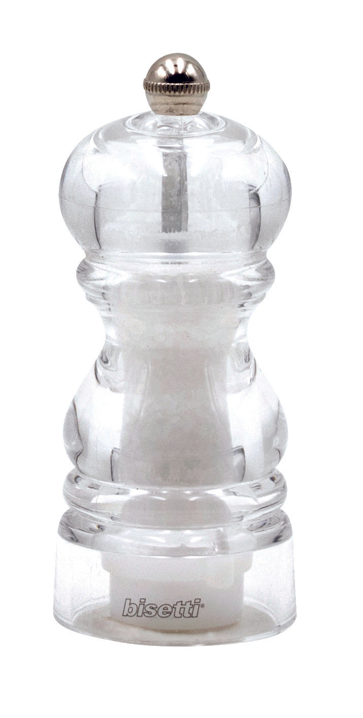 Bisetti Milano Clear Acrylic Salt Mill With Adjustable Grinder, 12 cm / 4.7 Inches