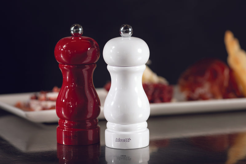 Bisetti Sorrento White Lacquered Beechwood Pepper Mill With Adjustable Grinder, 5.1 Inch / 13 cm