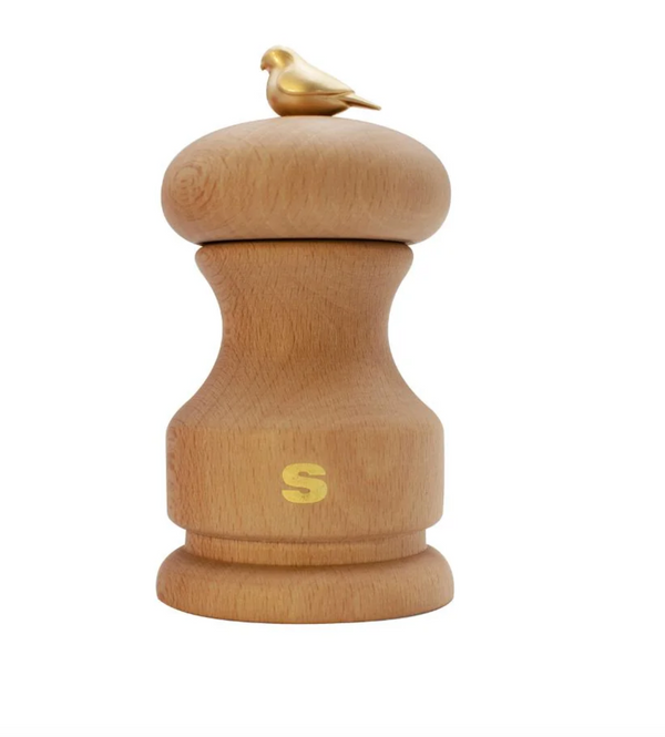 Bisetti Bird Natural  Beechwood Salt Mill With Adjustable Grinder, 11 cm / 4.33 Inch