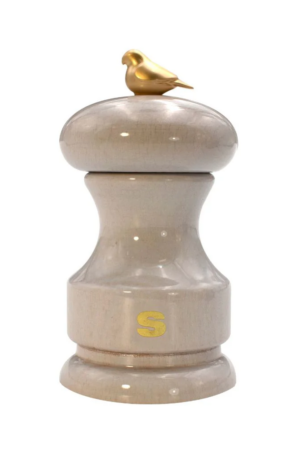 Bisetti Bird White Lacquered Beechwood Salt Mill With Adjustable Grinder, 11 cm / 4.33 Inch