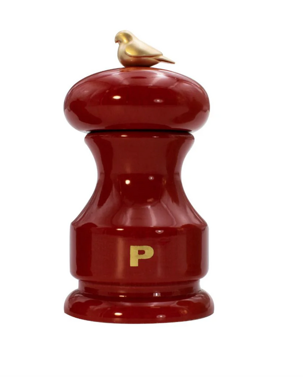 Bisetti Bird Red Lacquered Beechwood Pepper Mill With Adjustable Grinder, 11 cm / 4.33 Inches