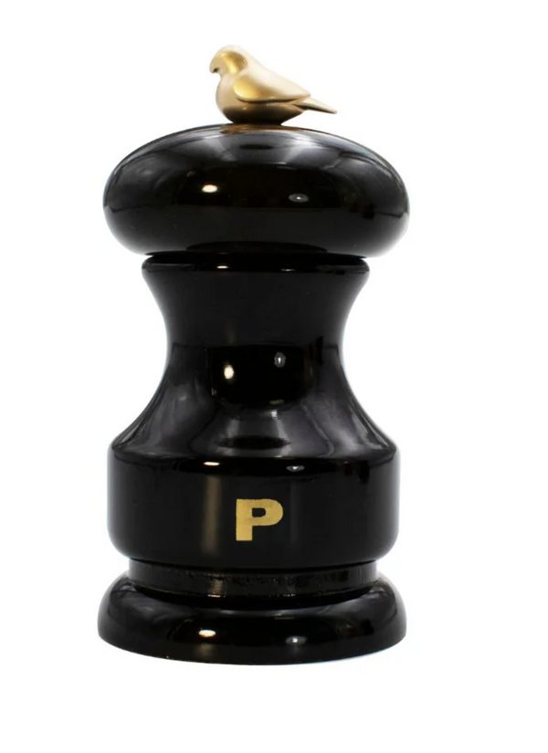 Bisetti Bird Black Lacquered Beechwood Pepper Mill With Adjustable Grinder, 11 cm / 4.33 Inches