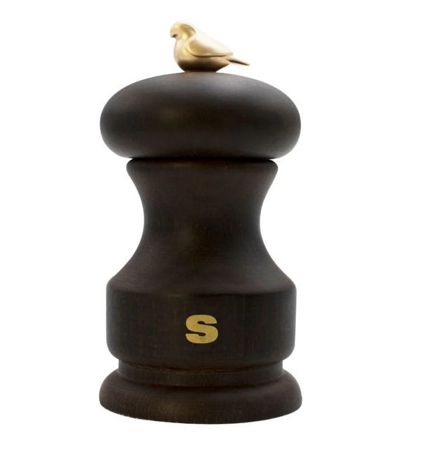 Bisetti Bird Walnut Stained Beechwood Salt Mill With Adjustable Grinder, 11 cm / 4.33 Inch