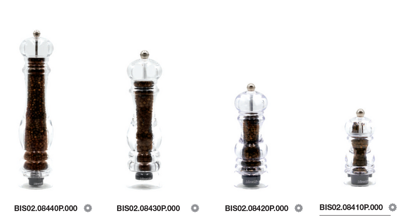 Bisetti Milano Clear Acrylic Pepper Mill With Adjustable Grinder, 12 cm / 4.7 Inches